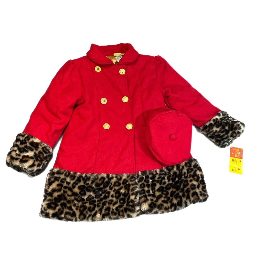 Penelope Mack 6x girls Red Coat Leopard Fur Beret Hat holiday Christmas fancy